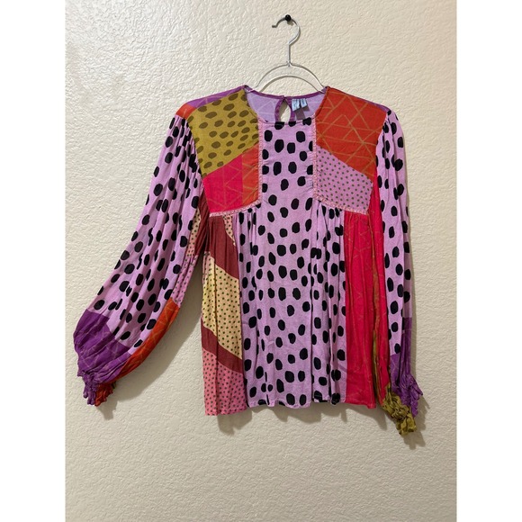Anthropologie Tops - Anthropologie Blank London Miranda Shirt XS Polka Dot Blouse Pink Boho Glam Art